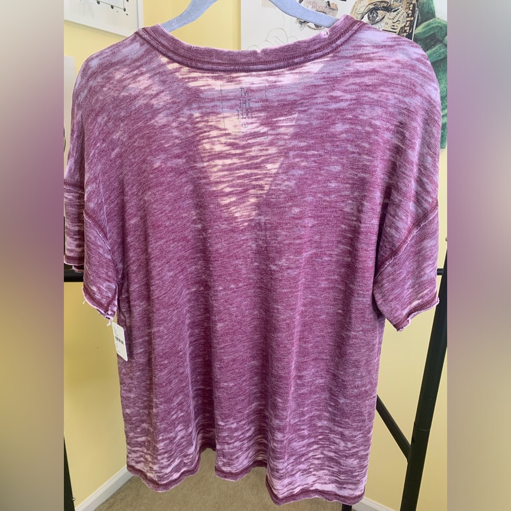 💫HP‼️💫 NWT FREE PEOPLE - We The Free “Jordan” Burnout Tee in Wine/Bord, Sz Small - Picture 3 of 4